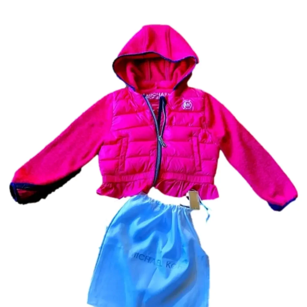 Michael Kors Hot Pink Puffer Ruffle Down Removable Hood Toddler Sz4 Light Jacket